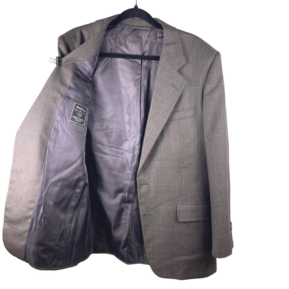 Oak Hall Mens 44R Blazer Jacket 100% Wool‎ Plaid Lined Suit Coat Professional